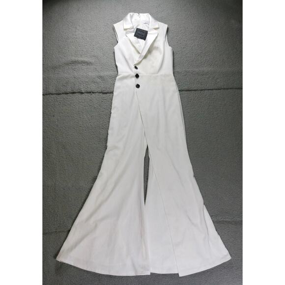 New Mac Duggal Leena Jumpsuit 4 White ASYMMETRICAL Faux TUXEDO Slit - Picture 1 of 16